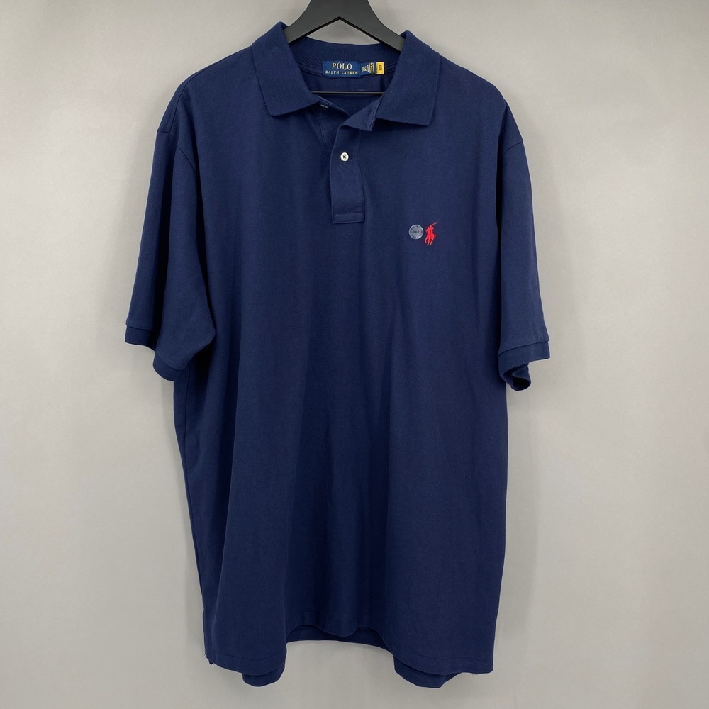 Polo Ralph Lauren Polo Shirt Mens 2XLT Navy Blue Red Pony Pique Short Sleeve